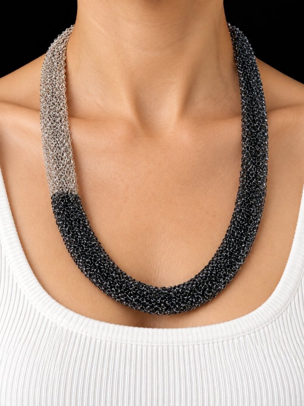 Cara NY Asymetrical Two Color Woven Mesh Necklace Discontinued Fashion Accessory